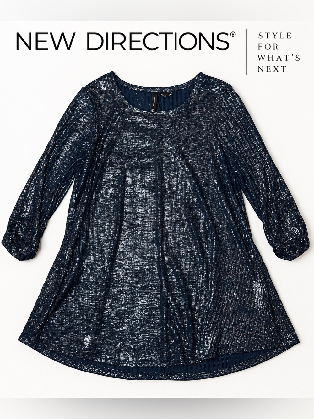 New Directions Navy Metallic Shimmer Tunic Top Approx Large